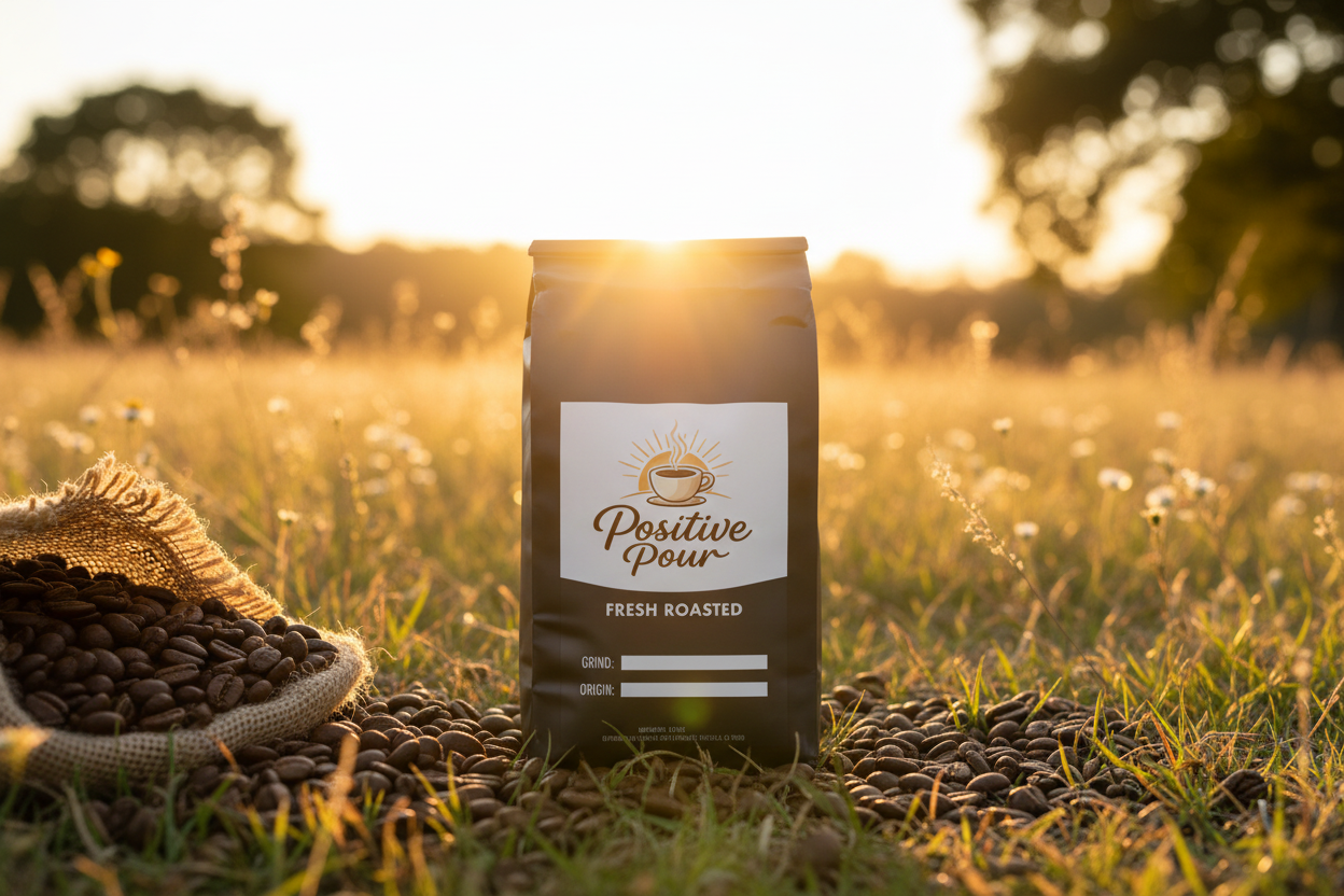 Coffee bag outdoors with sun